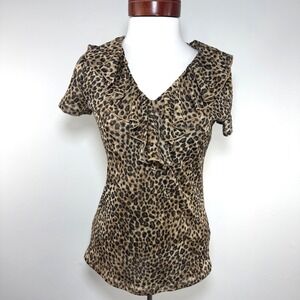 Lauren Ralph Lauren Leopard Print Ruffle Blouse M Mob Wife Office Siren Mesh Top
